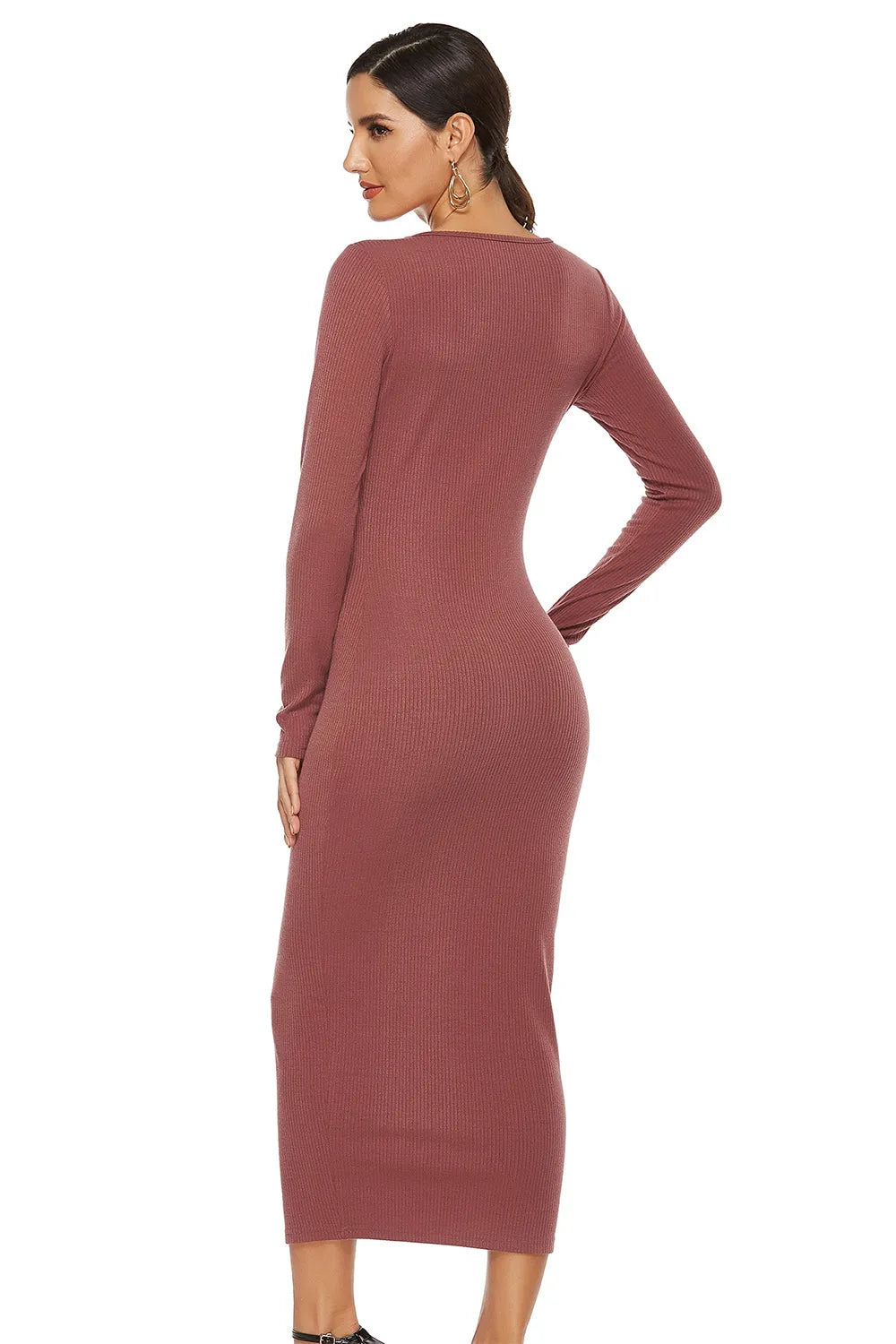 Ribbed Scoop Neck Sweater Dress - Wellen Fashion