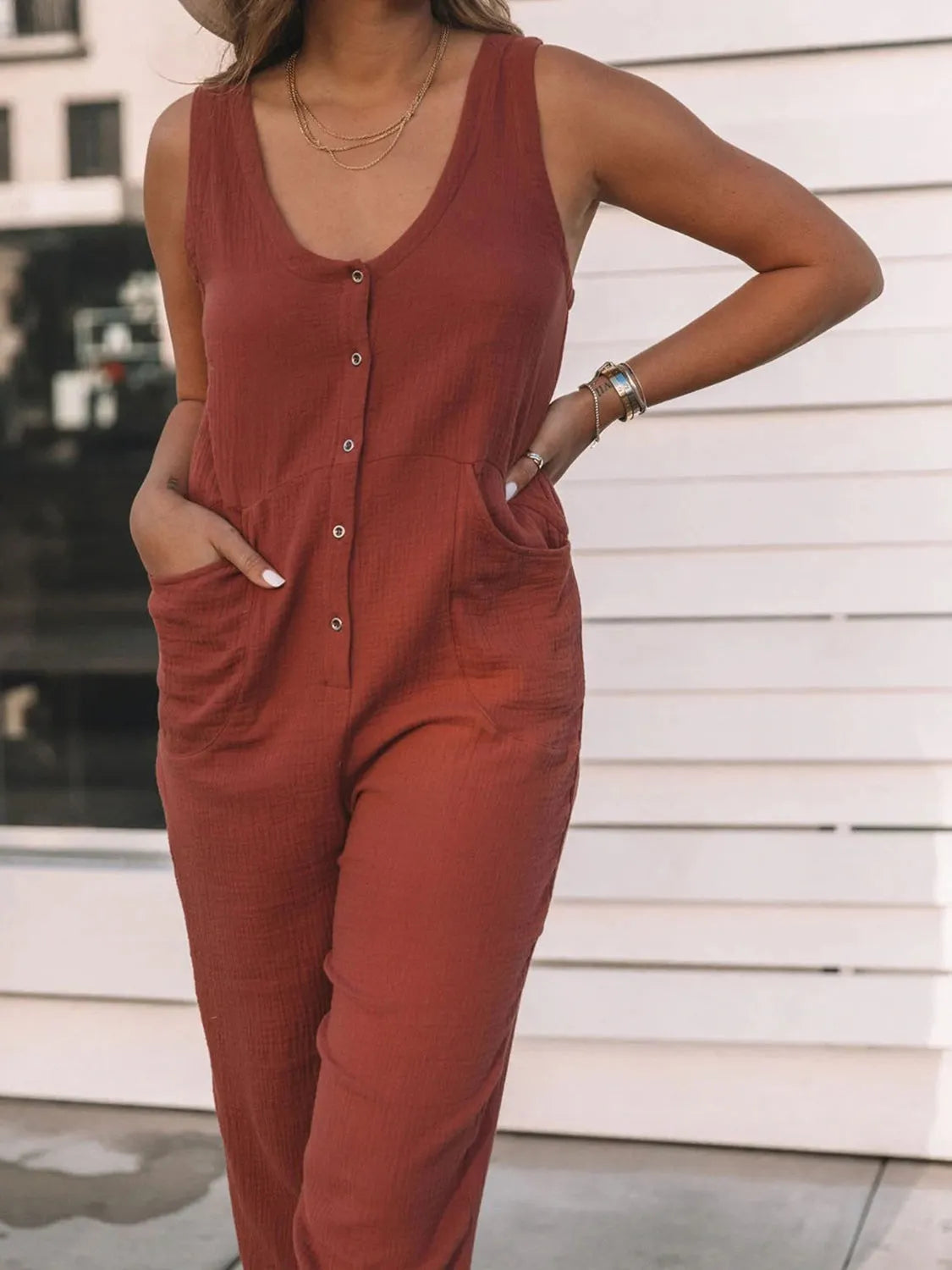 Full Size Scoop Neck Wide Strap Jumpsuit - Wellen Fashion