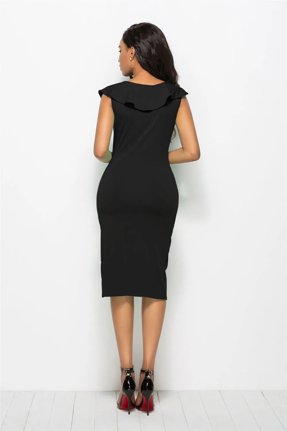 Ruched Ruffled Cap Sleeve Dress - Wellen Fashion