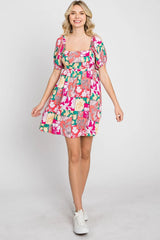 GeeGee Floral Ruff Sleeve Mini Dress - Wellen Fashion