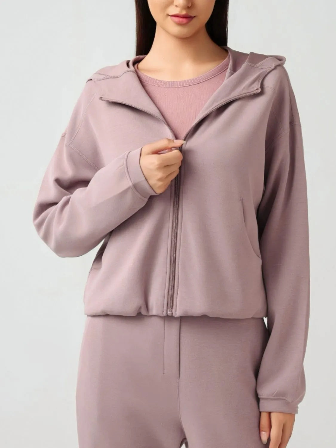 Millennia Zip Up Dropped Shouder Active Hooded - Wellen Fashion