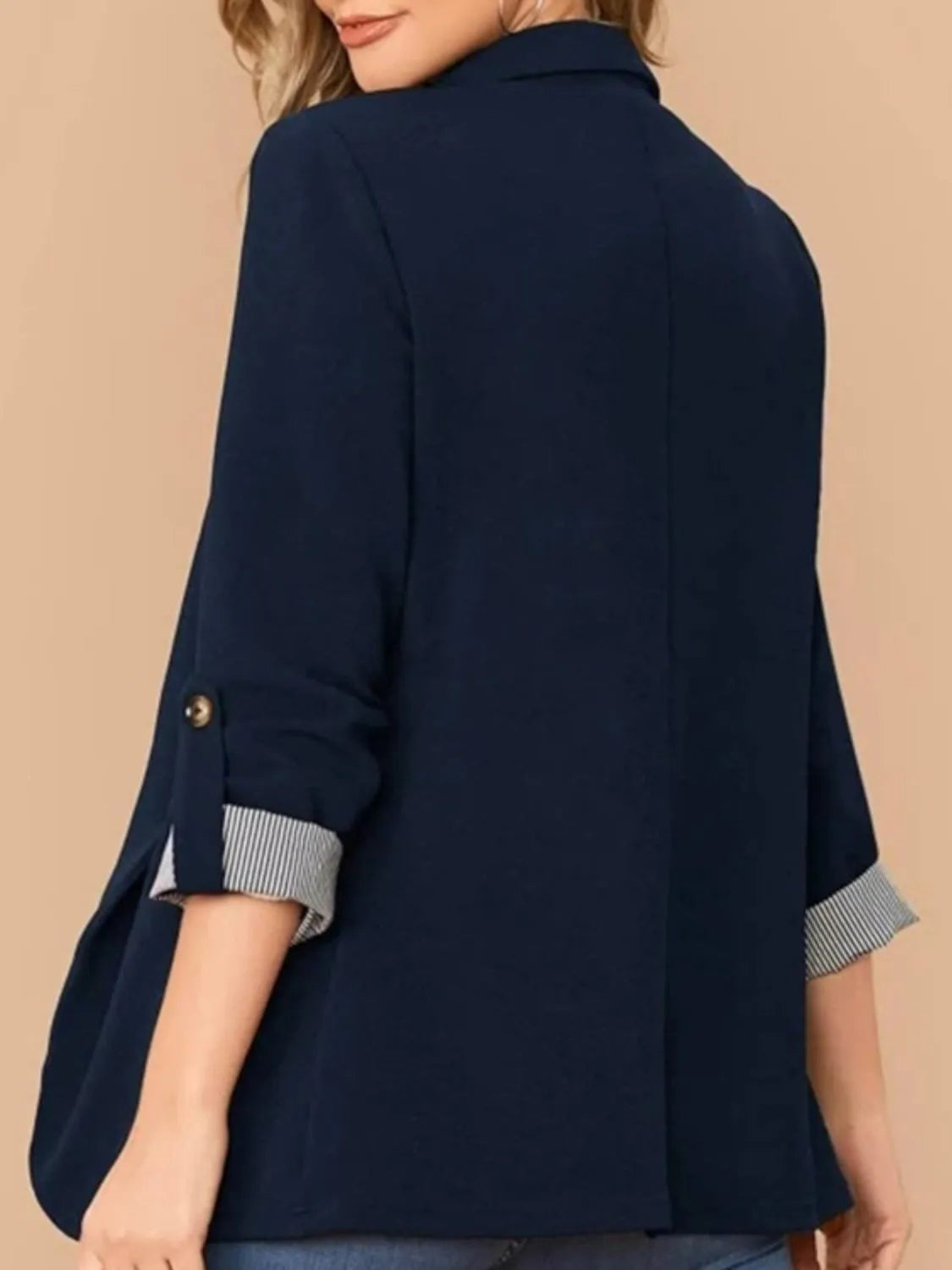 Lapel Collar Roll-Tab Sleeve Blazer - Wellen Fashion