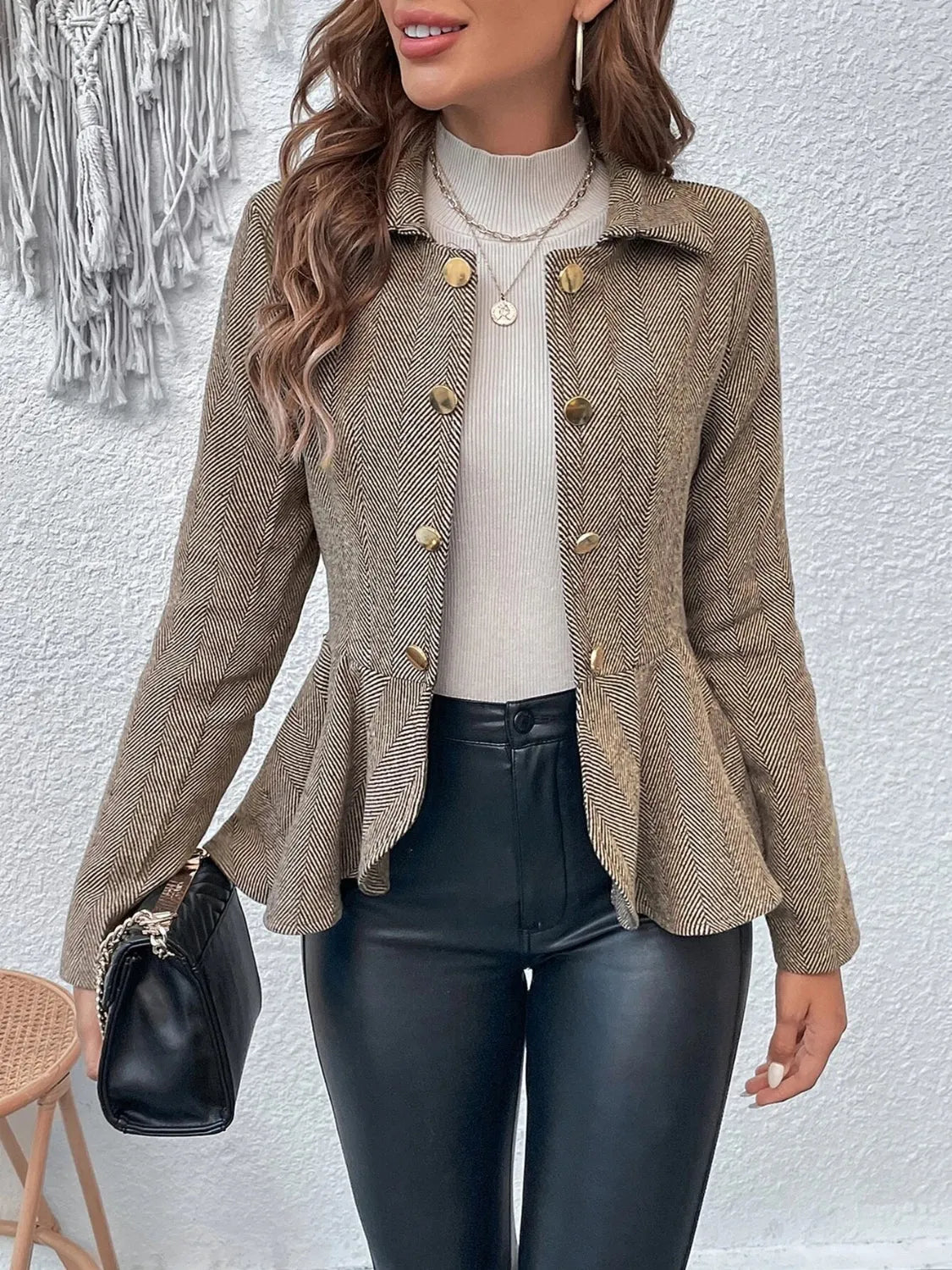 Ruffle Hem Collared Blazer - Wellen Fashion