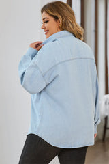 Plus Size Snap Down Pocketed Denim Jacket - Wellen Fashion