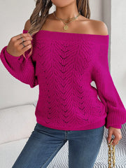 Openwork Off-Shoulder Long Sleeve Sweater - Wellen Fashion