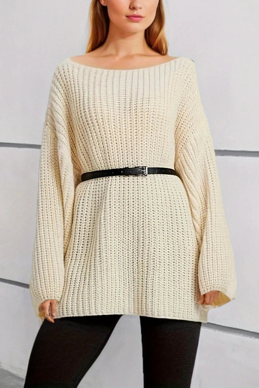 Boat Neck Dropped Shoulder Mini Sweater Dress - Wellen Fashion