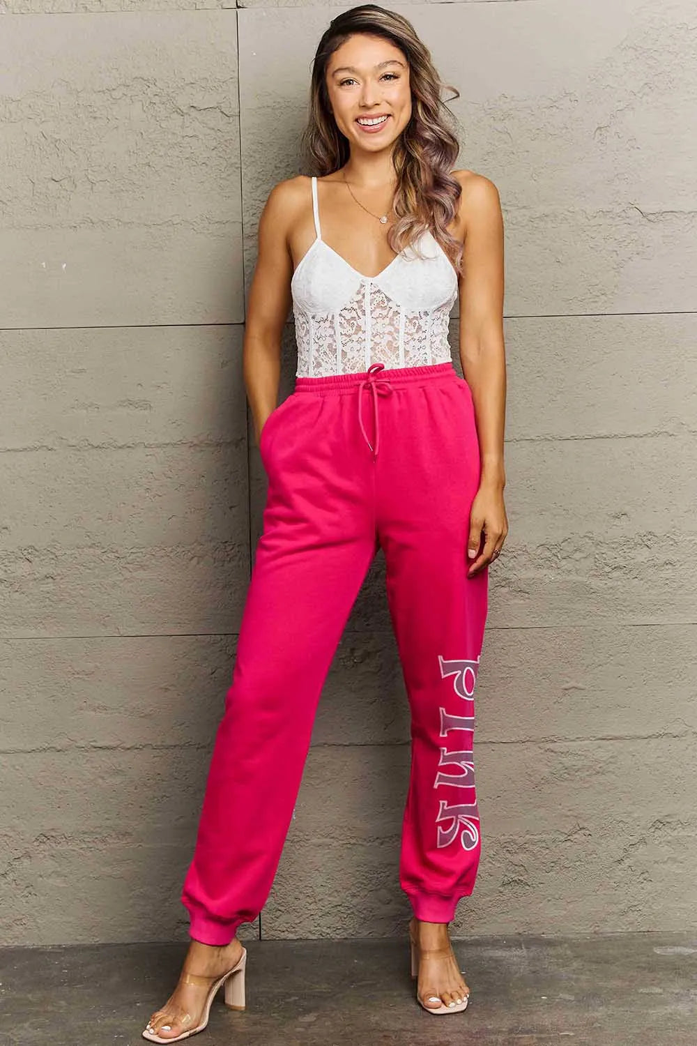 Simply Love Full Size PINK Graphic Sweatpants - Wellen Fashion