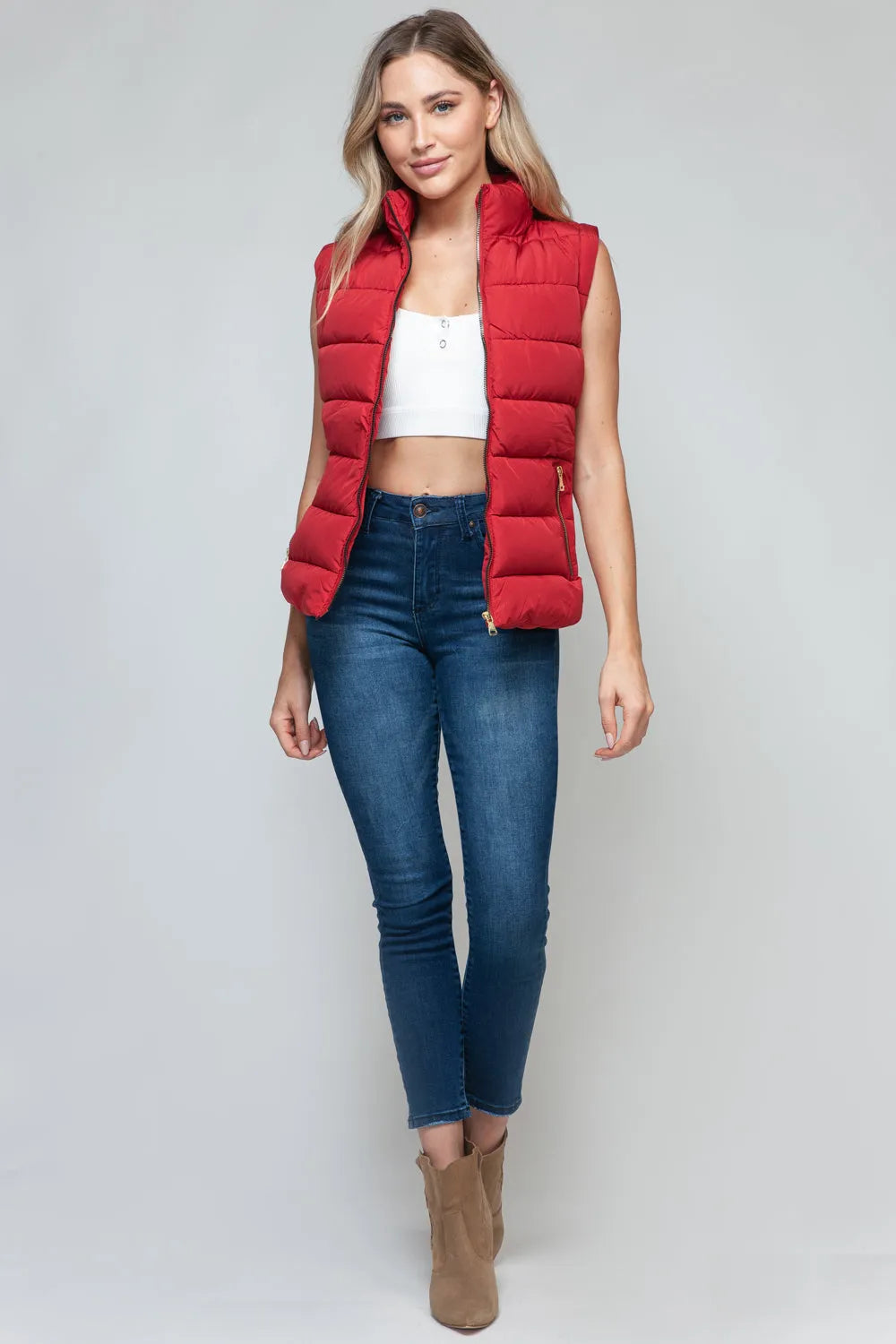 Snobbish Zip Up Turtleneck Vest with Pockets - Wellen Fashion