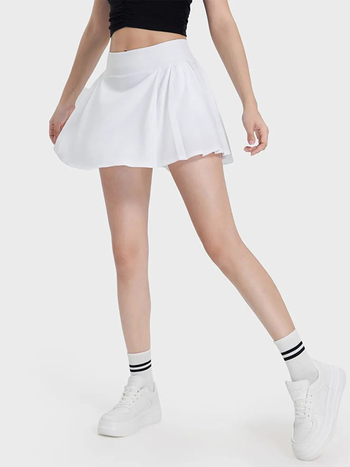 Millennia Pleated Detail Mid-Rise Waist Active Skirt - Wellen Fashion