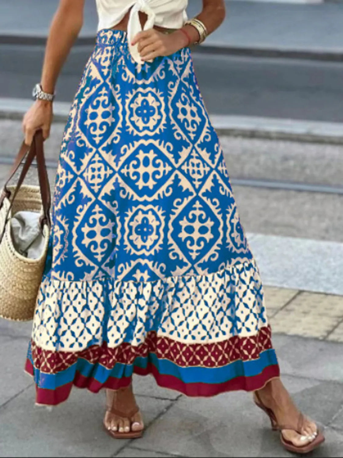 Geometric Elastic Waist Maxi Skirt - Wellen Fashion