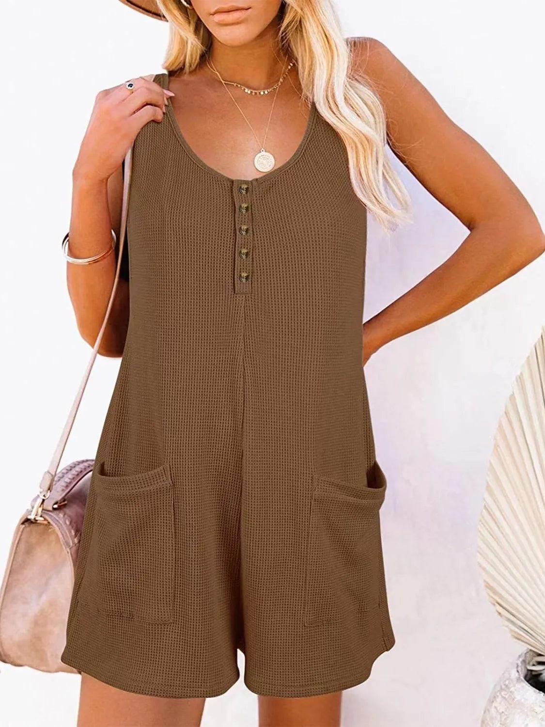 Full Size Pocketed Scoop Neck Sleeveless Romper - Wellen Fashion