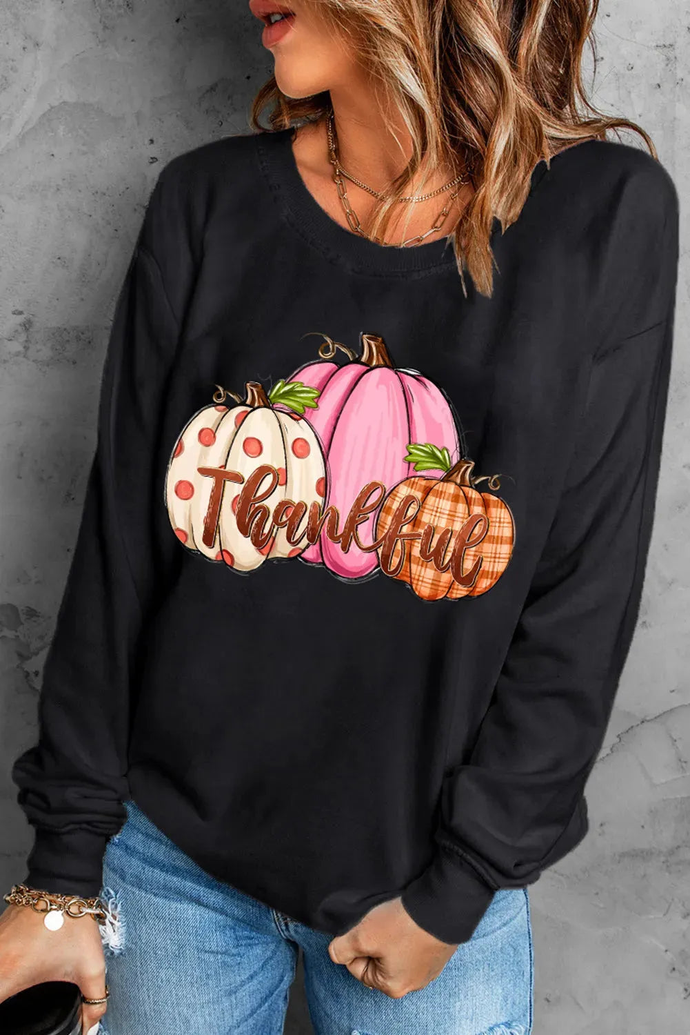 Pumpkin Graphic Round Neck Dropped Shoulder Sweatshirt - Wellen Fashion