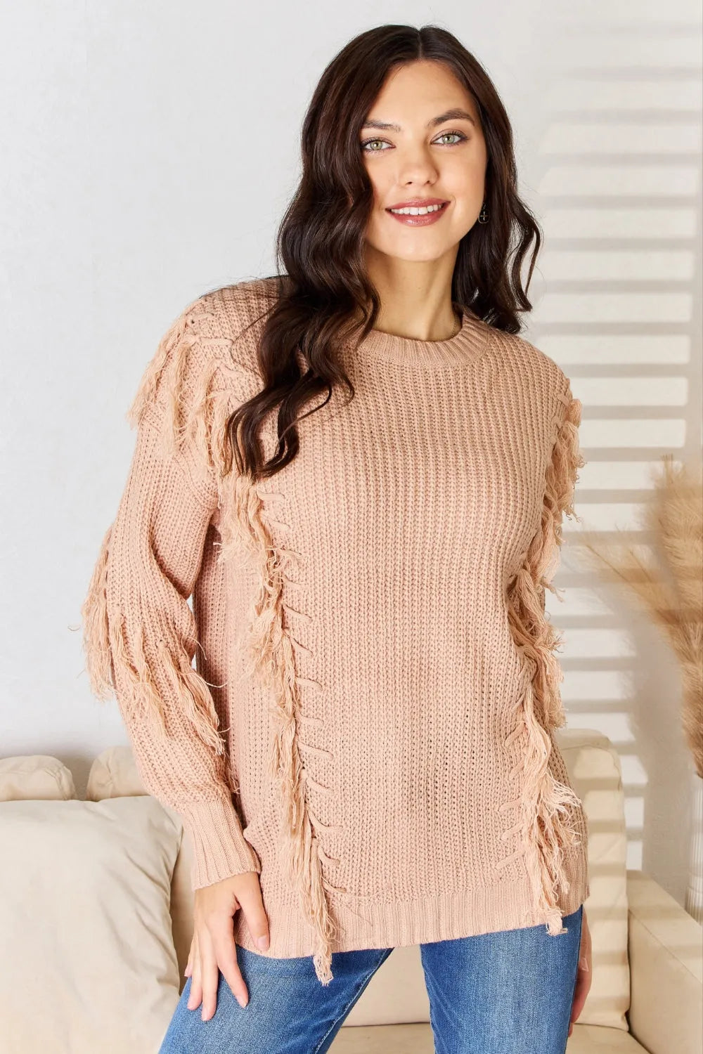 And The Why Tassel Detail Long Sleeve Sweater - Wellen Fashion