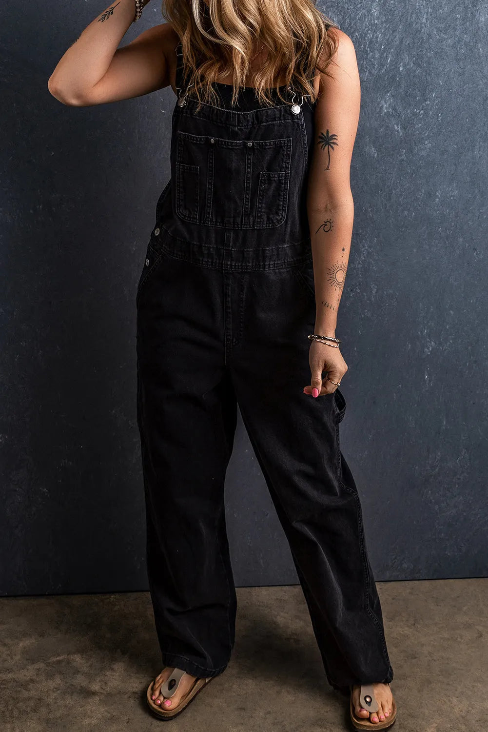 Pocketed Straight Denim Overalls - Wellen Fashion