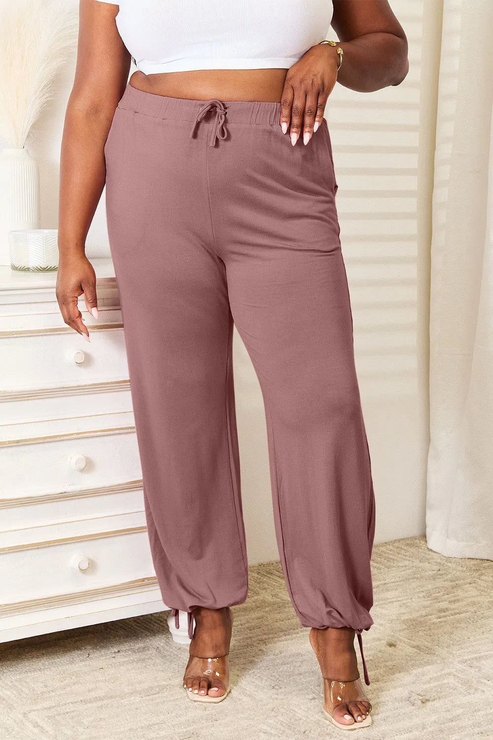 Basic Bae Full Size Soft Rayon Drawstring Waist Pants with Pockets - Wellen Fashion