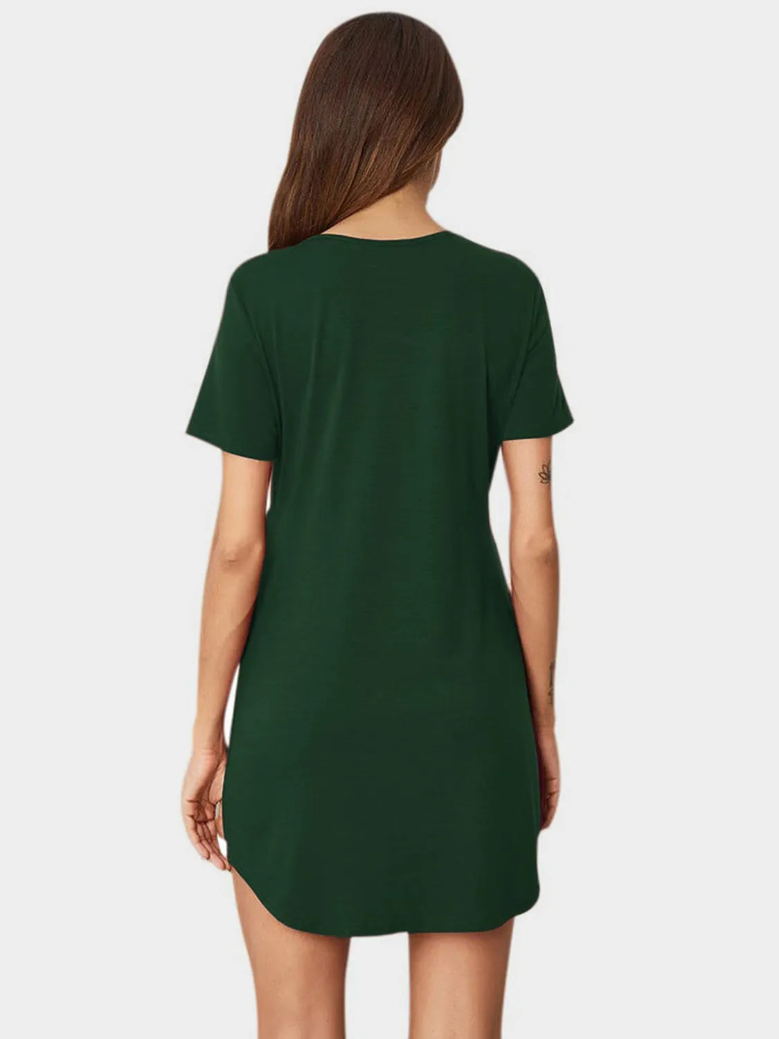 V-Neck Short Sleeve Lounge Dress - Wellen Fashion