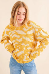 And The Why Full Size Textured Pattern Contrast Sweater - Wellen Fashion