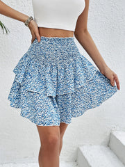 Perfee Smocked Layered Printed Mini Skirt - Wellen Fashion