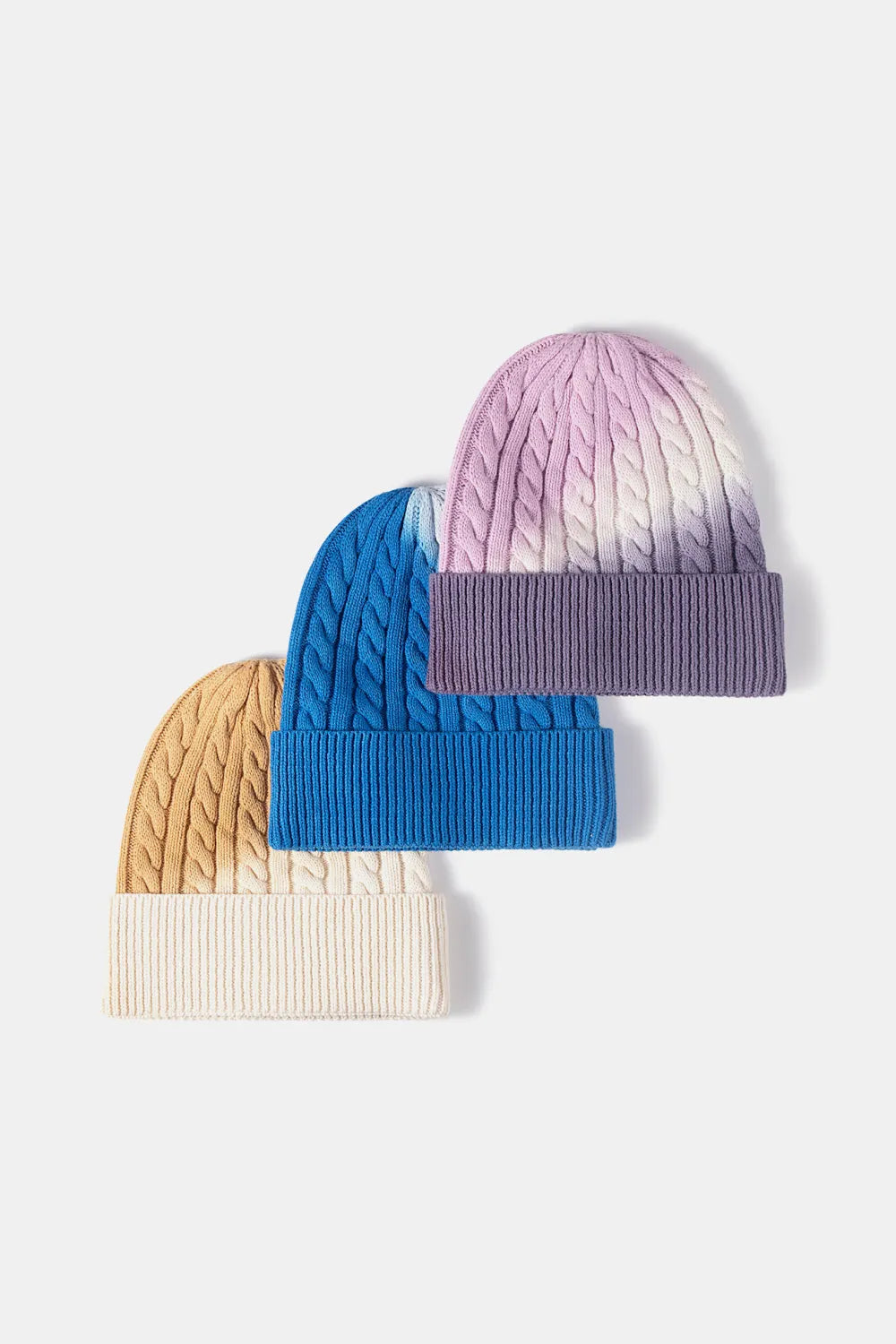 Contrast Tie-Dye Cable-Knit Cuffed Beanie - Wellen Fashion