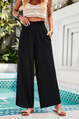 Devine Smocked Wide Leg Pants with Pockets - Wellen Fashion