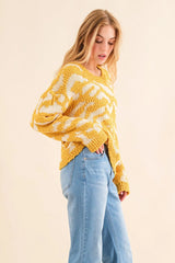 And The Why Full Size Textured Pattern Contrast Sweater - Wellen Fashion