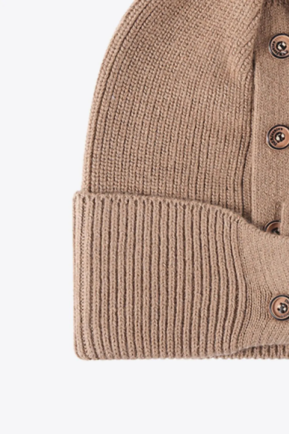 Button Detail Rib-Knit Cuff Beanie - Wellen Fashion