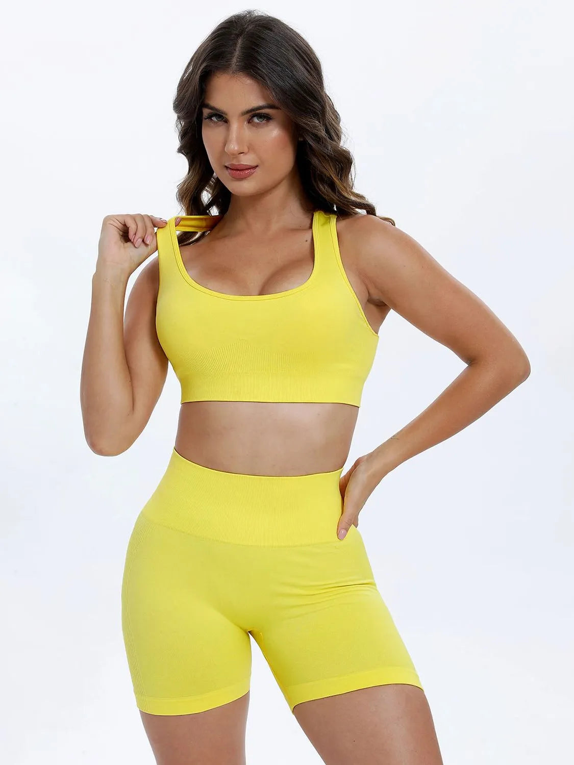 Scoop Neck Wide Strap Top and Shorts Active Set - Wellen Fashion