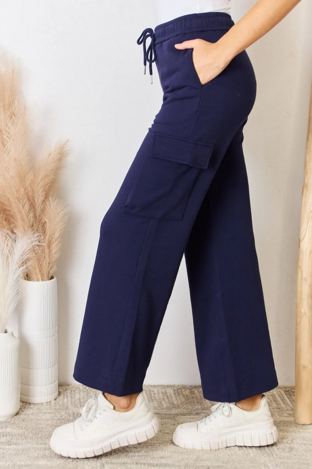 RISEN Drawstring Relaxed Cargo Wide Leg Pants - Wellen Fashion