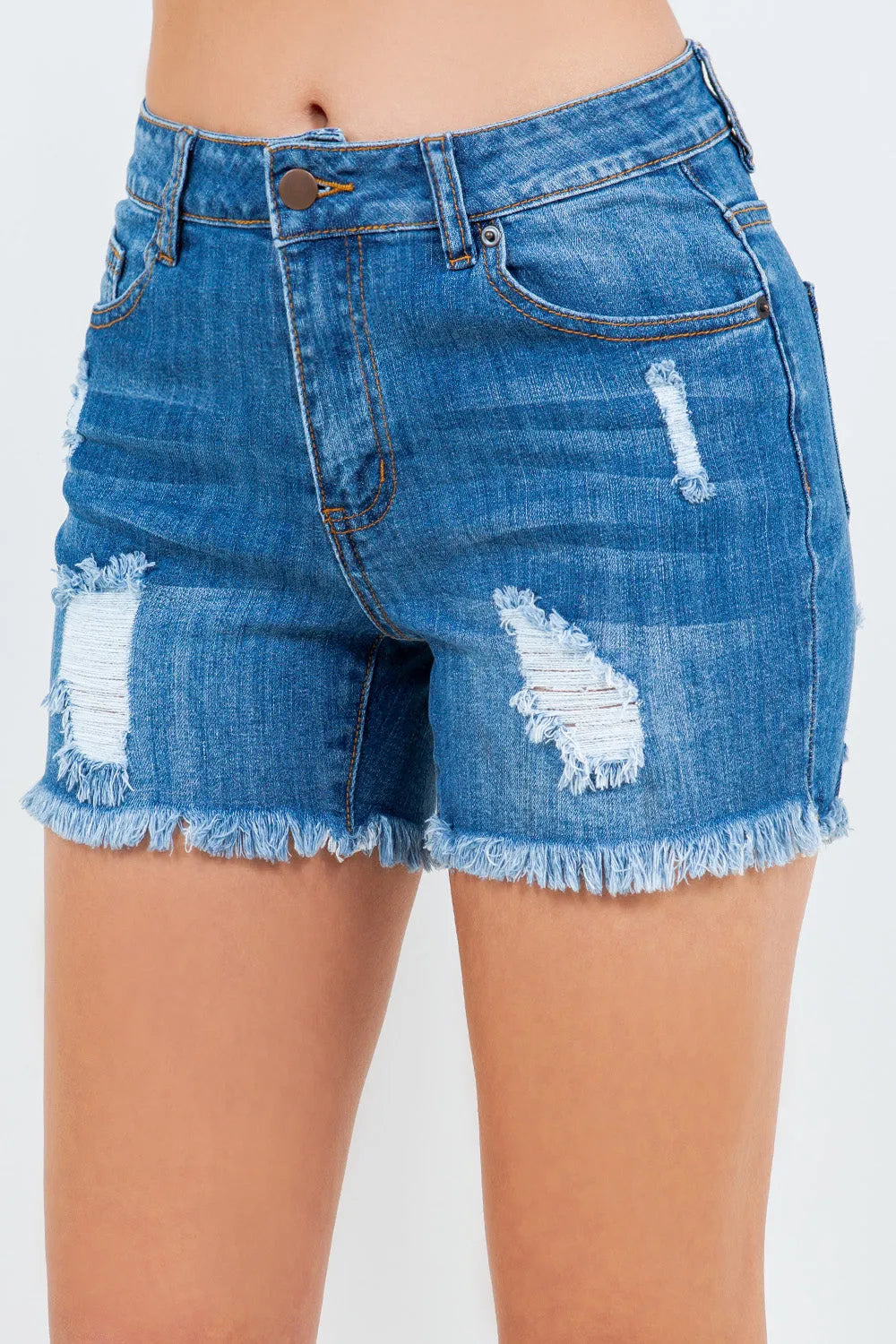 American Bazi High Waist Distressed Frayed Denim Shorts - Wellen Fashion