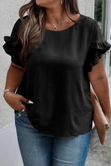 Plus Size Ruffled Round Neck Short Sleeve Blouse - Wellen Fashion