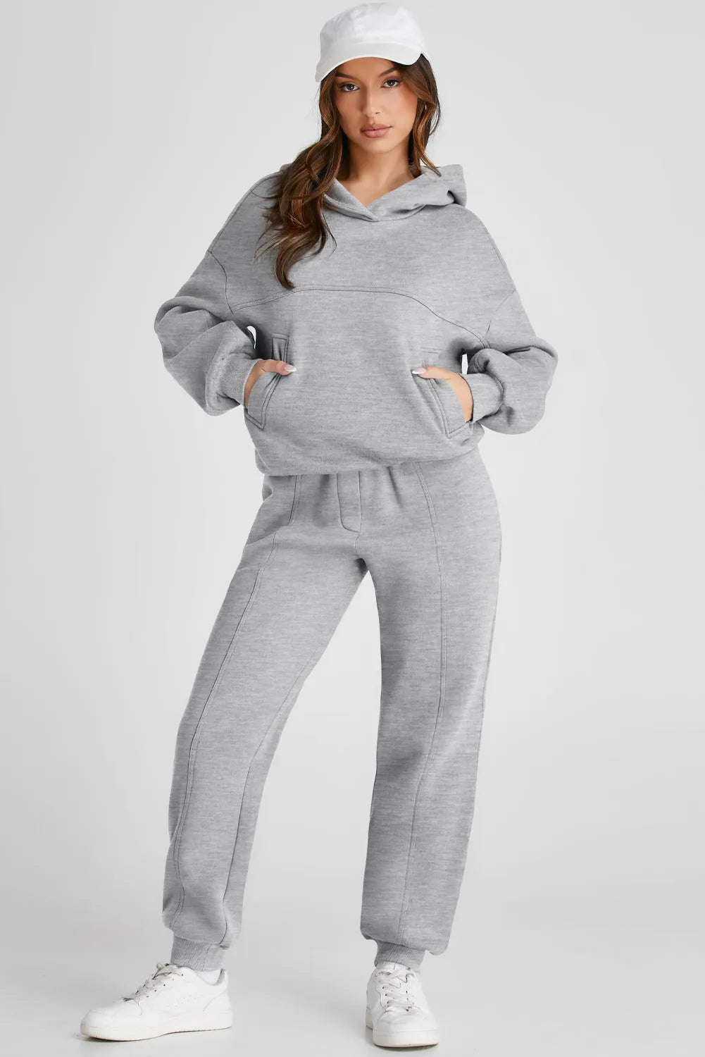 Dropped Shoulder Long Sleeve Hoodie and Pants Active Set - Wellen Fashion