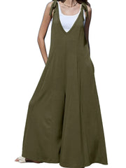 V-Neck Tie Shoulder Jumpsuit - Wellen Fashion