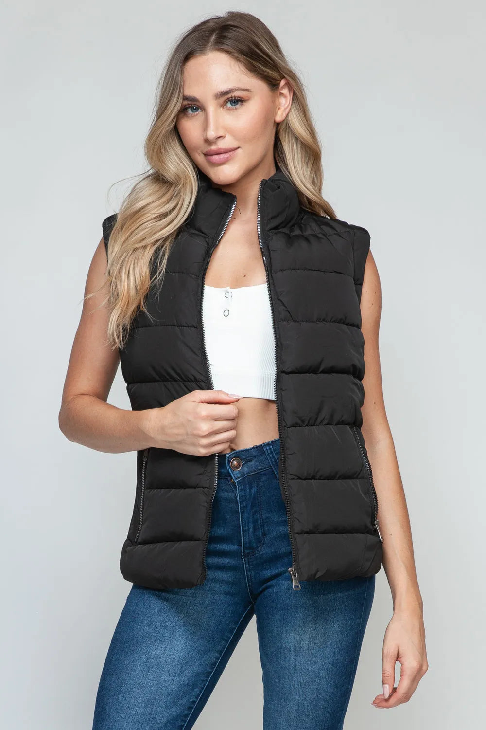 Snobbish Zip Up Turtleneck Vest with Pockets - Wellen Fashion