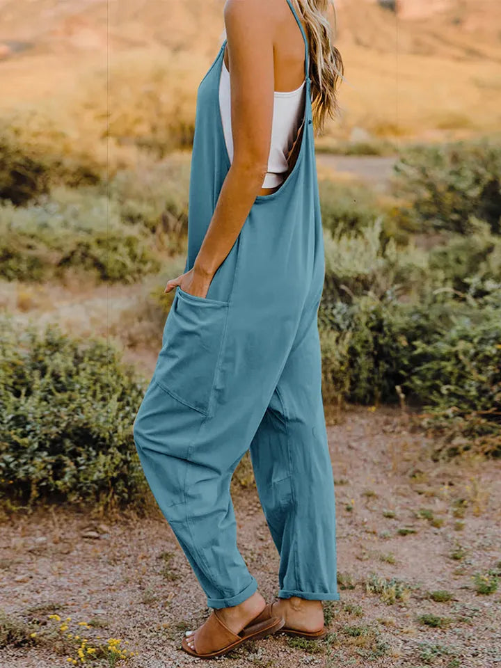 Double Take Full Size V-Neck Sleeveless Jumpsuit with Pockets - Wellen Fashion