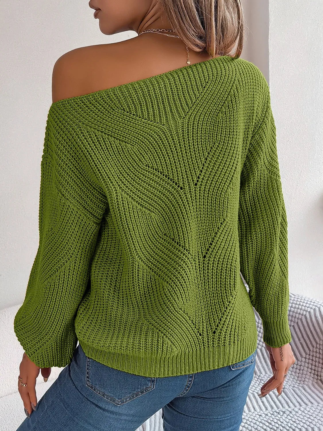 Openwork Long Sleeve Sweater - Wellen Fashion