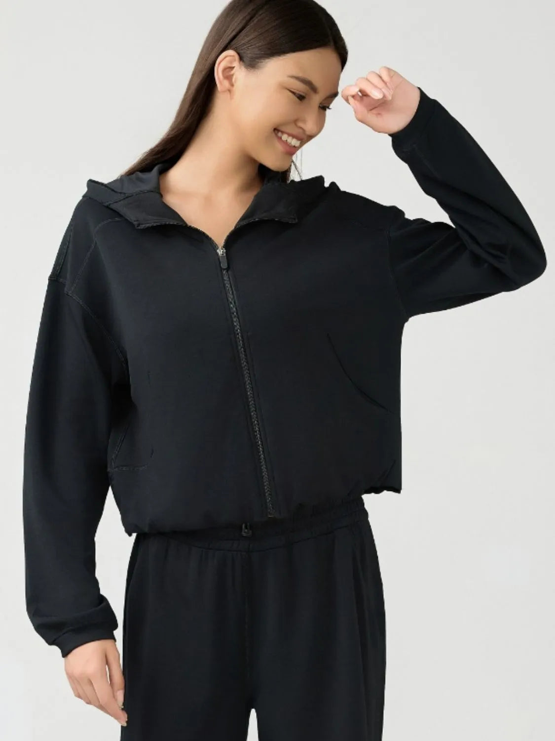 Millennia Zip Up Dropped Shouder Active Hooded - Wellen Fashion