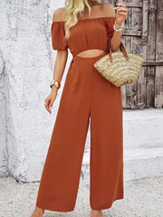 Cutout Off Shoulder Wide Leg Jumpsuit - Wellen Fashion