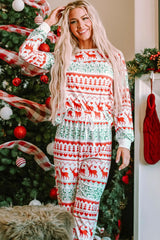 Christmas Element Round Neck Top and Pants Lounge Set - Wellen Fashion