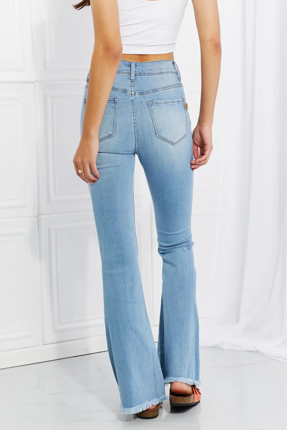 Vibrant MIU Full Size Jess Button Flare Jeans - Wellen Fashion