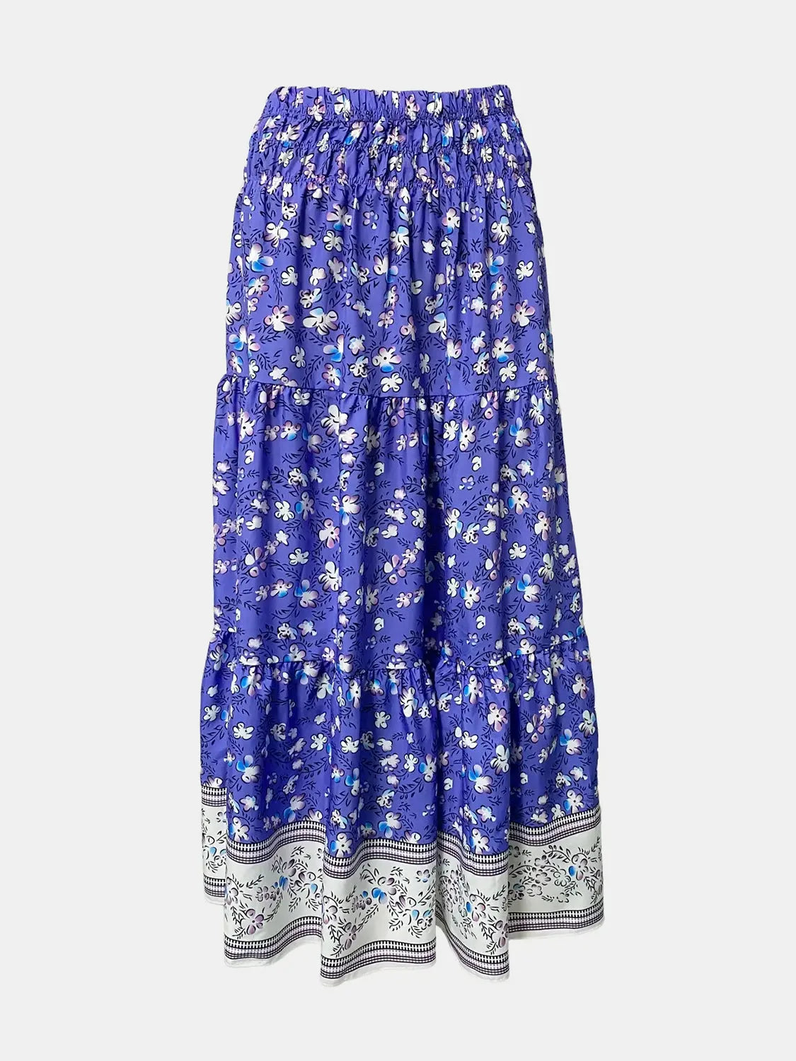 Full Size Tiered Printed Elastic Waist Skirt - Wellen Fashion