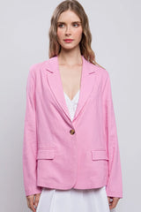 Love Tree One-Button Long Sleeve Linen Blazer - Wellen Fashion