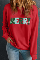 MERRY CHRISTMAS Contrast Long Sleeve Sweatshirt