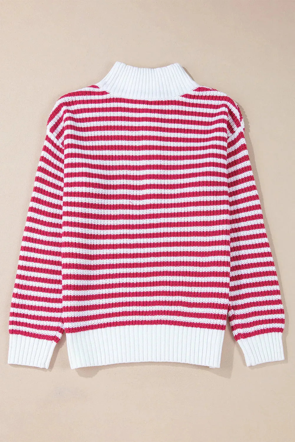 Striped Half Zip Long Sleeve Sweater - Wellen Fashion