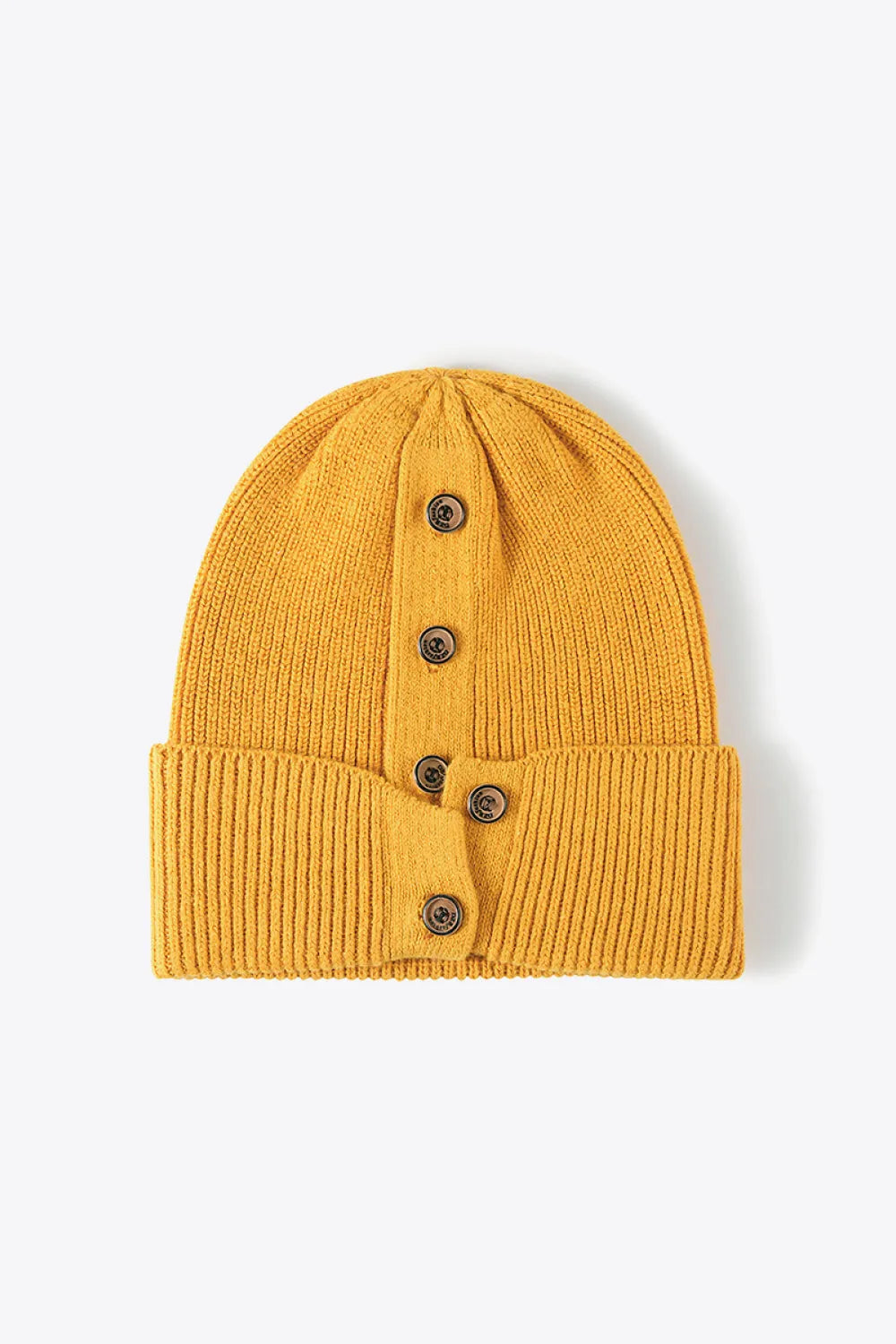 Button Detail Rib-Knit Cuff Beanie - Wellen Fashion