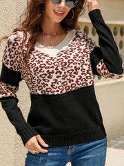 Leopard Long Sleeve Sweater - Wellen Fashion