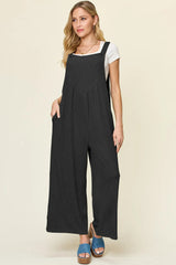 Double Take Full Size Texture Sleeveless Wide Leg Overall - Wellen Fashion