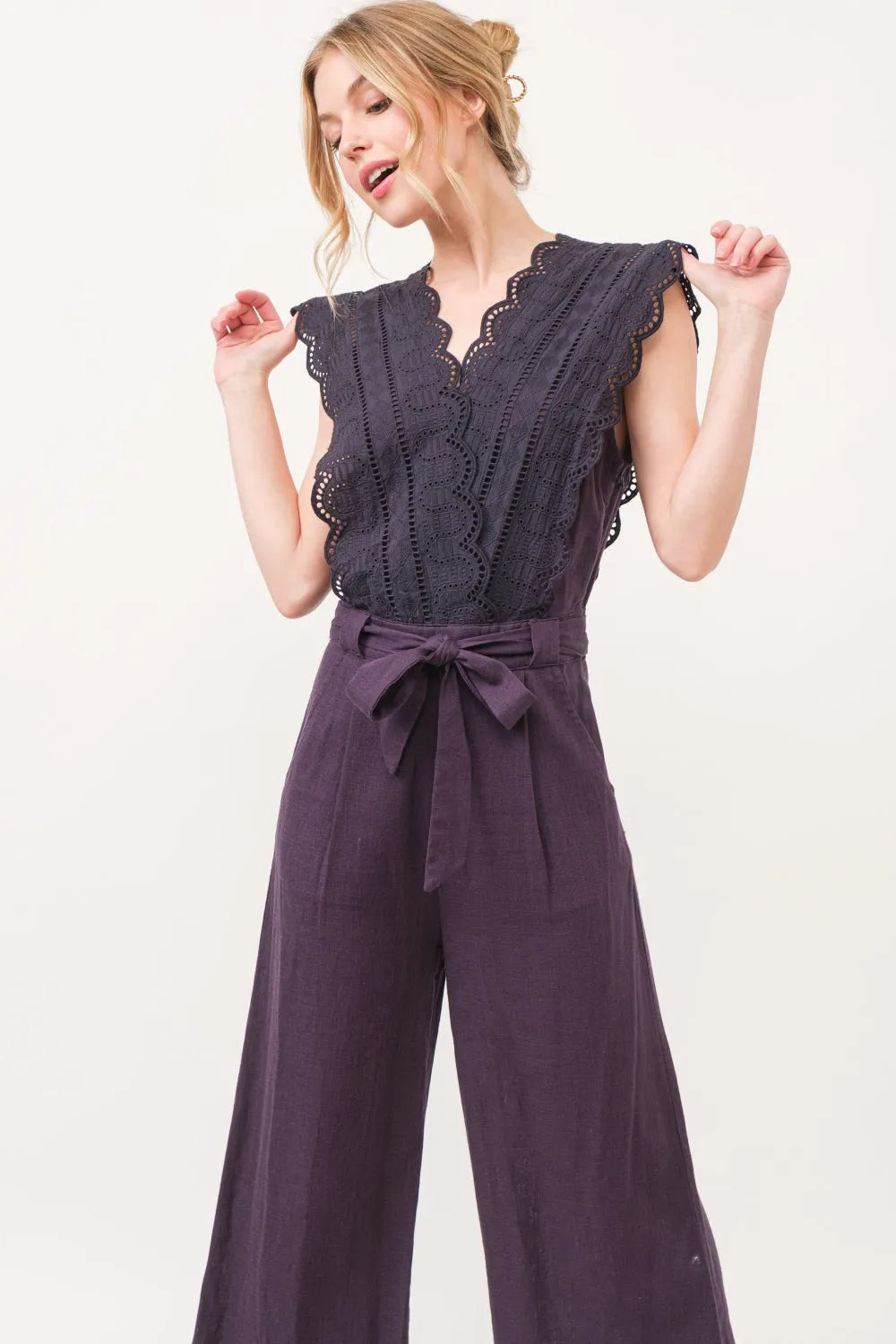 And The Why Laced Surplice Tie Waist Jumpsuit - Wellen Fashion