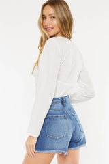 Kancan Distressed Button-Fly High Waist Denim Shorts - Wellen Fashion