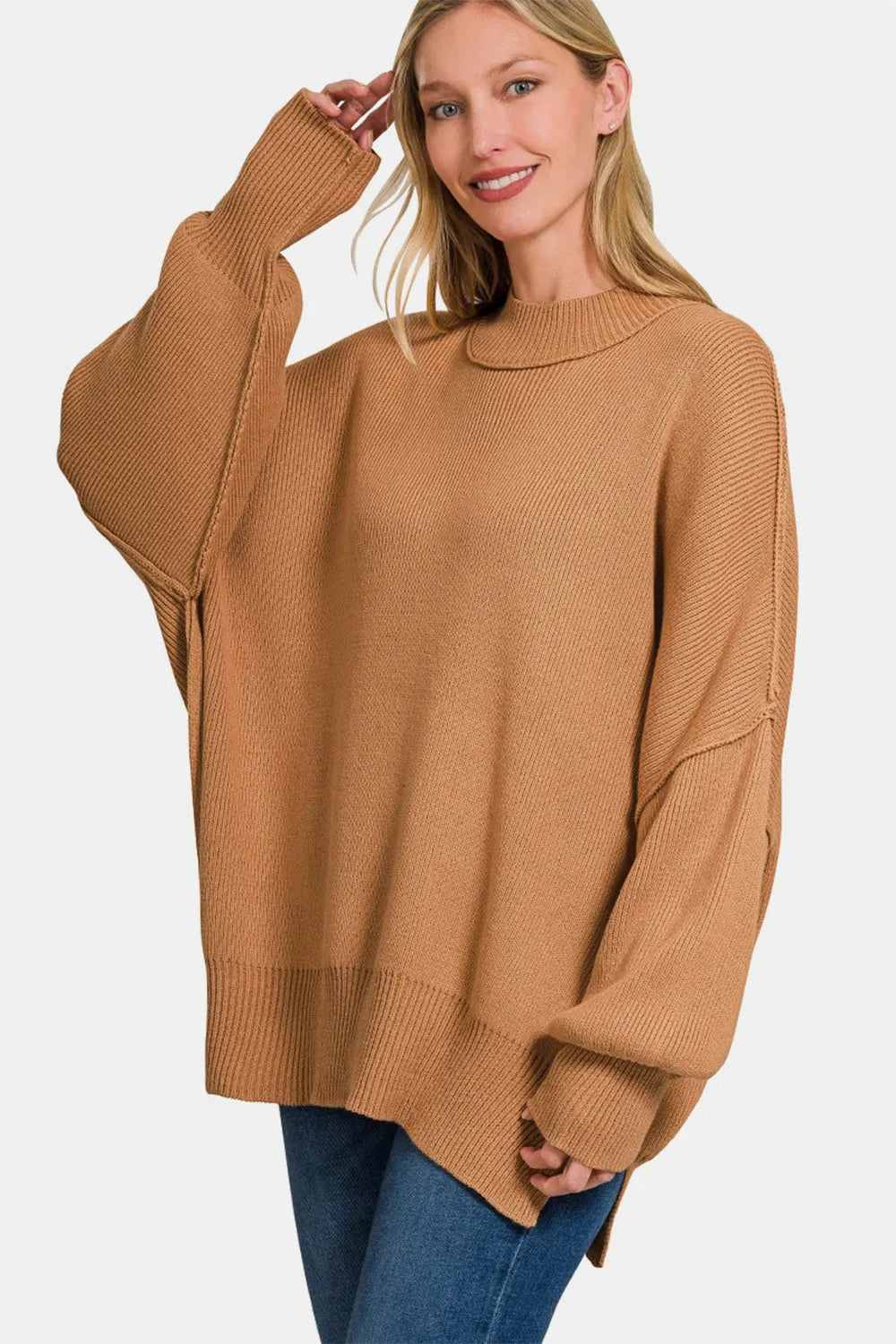 Zenana Side Sit Oversize Sweater - Wellen Fashion