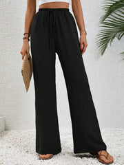 Wide Leg Drawstring Pants - Wellen Fashion